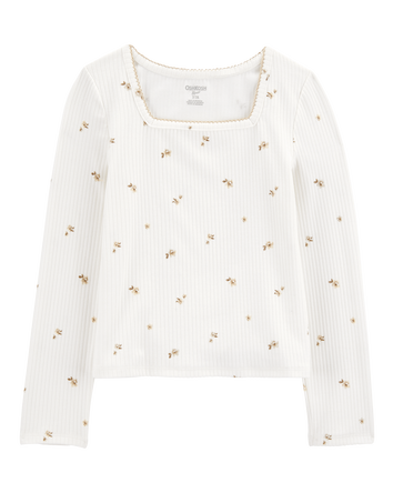 Kid Long-Sleeve Floral Rib Tee - Ivory, 