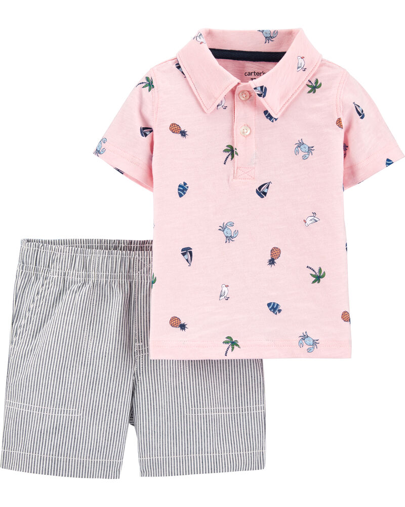 2-Piece Beach Polo & Striped Short Set | carters.com
