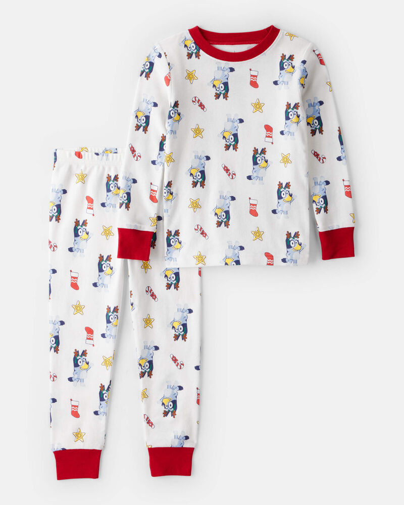 Toddler Bluey&trade; 100% Cotton Long-Sleeve Snug Fit 2-Piece Pajamas - White, image 1 of 3 slides