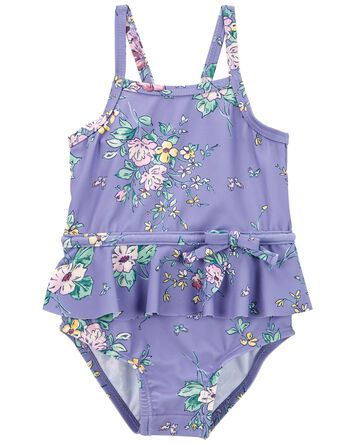 Floral Print 1-Piece Ruffle Swimsuit, 
