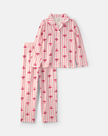 Girls Bow Print Relaxed Fit Pyjama Set - Pink, 