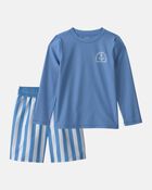 Boys 2-Piece Anchor Rashguard & Swim Trunk Set - Blue, image 1 of 7 slides