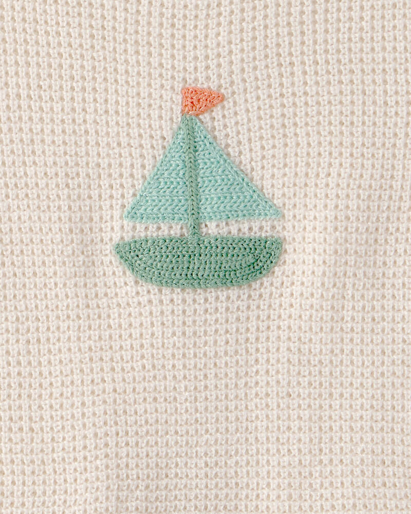 Baby 2-Piece Sailboat Crochet Top & Short Set - Cream, image 3 of 4 slides