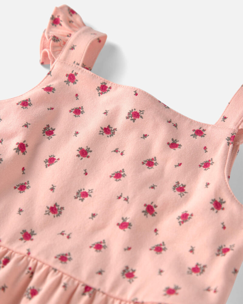Toddler Girl Organic Cotton Tiered Dress in Blush Floral Print, image 3 of 5 slides