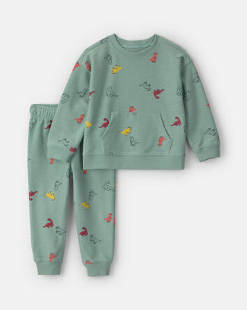 B&eacute;b&eacute; gar&ccedil;on - Ensemble 2 pi&egrave;ces haut manches longues et pantalon en jersey bouclette &agrave; motif dinosaure - Vert, 