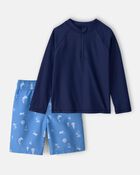 Boys 2-Piece Long-Sleeve Rashguard & Sailboat Swim Trunks Set - Blue, image 1 of 7 slides