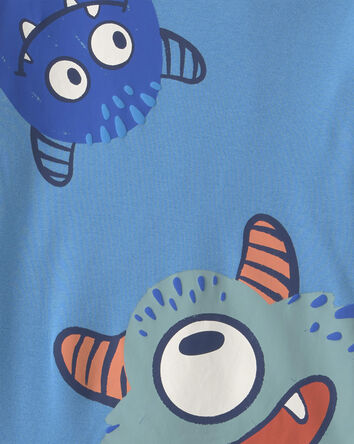 Boys 4-Piece Monster 100% Cotton Snug Fit Pyjama Set - Blue, 