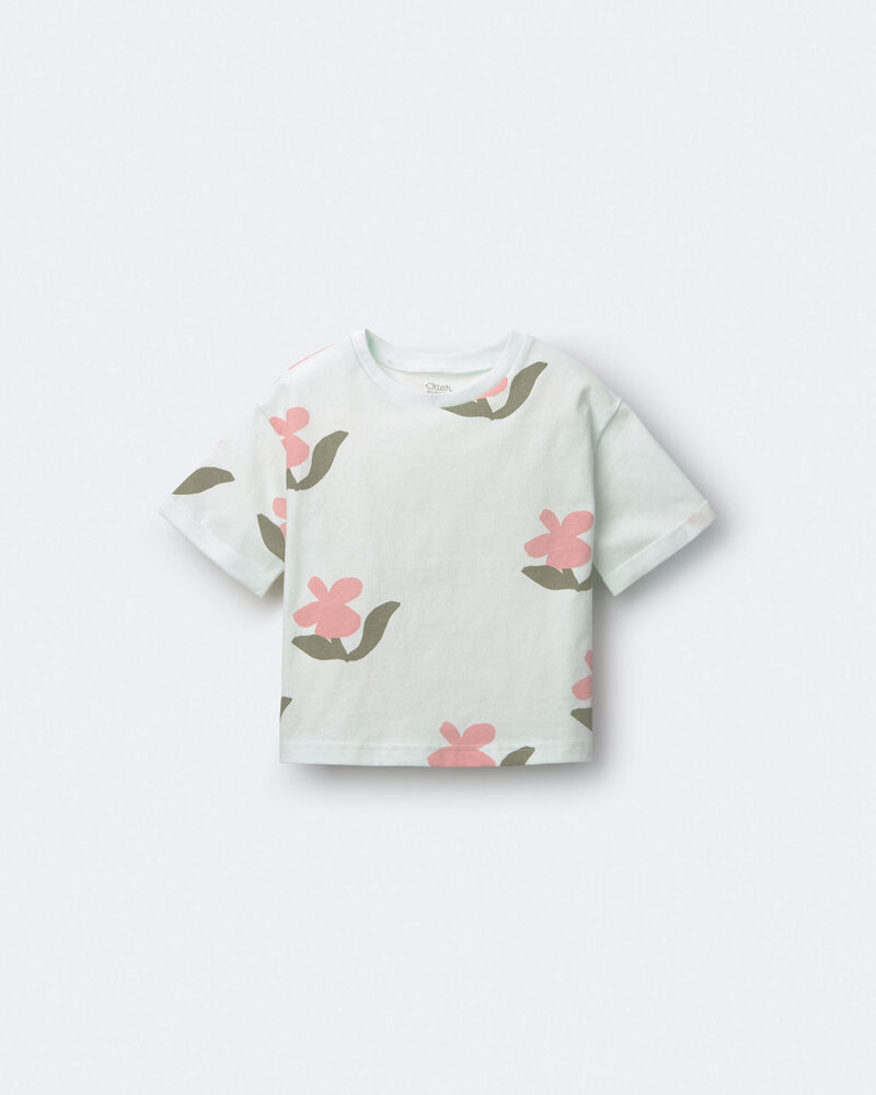 Toddler Girl Rolled Cuff Tee in Floral Print - Light Green, image 2 of 6 slides