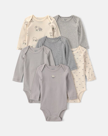 B&eacute;b&eacute; - Emballage 6 cache-couches manches longues &agrave; motif mouton - Gris/Blanc, 