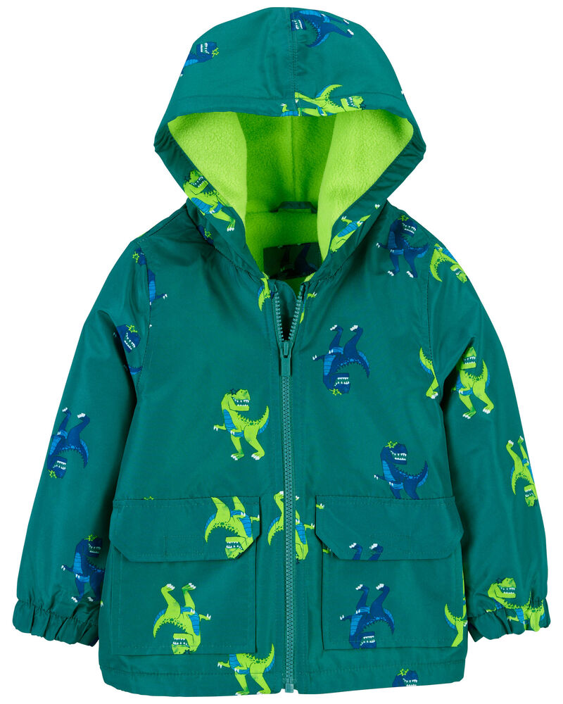 Baby Fleece Lined Dino Rain Jacket, image 1 of 3 slides