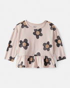 Baby Girl Floral Long-Sleeve Peplum Top - Brown, image 1 of 3 slides