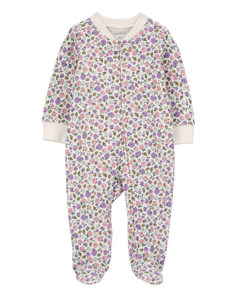 Baby Floral 2-Way Zip Cotton Sleeper Pyjamas, image 1 of 4 slides