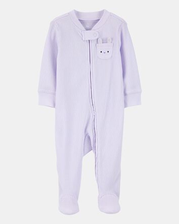 Baby Girl Bunny 2-Way Zip Ribbed Sleeper pyjamas, 