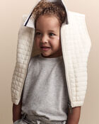 Toddler Quilted Zip-Up Collard Vest - Cream, image 3 of 7 slides