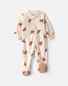 Baby Boy Dog Fleece 2-Way Zip Sleeper Pyjamas - Cream, image 2 of 7 slides