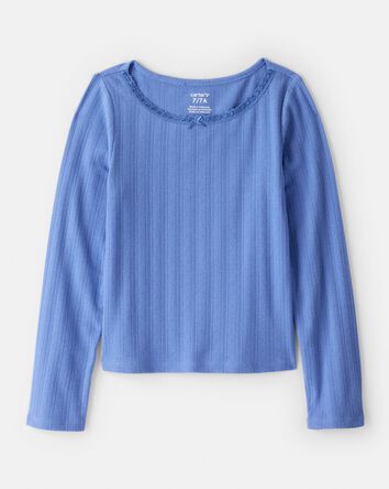 Girls Pointelle Long-Sleeve Top - Blue, 