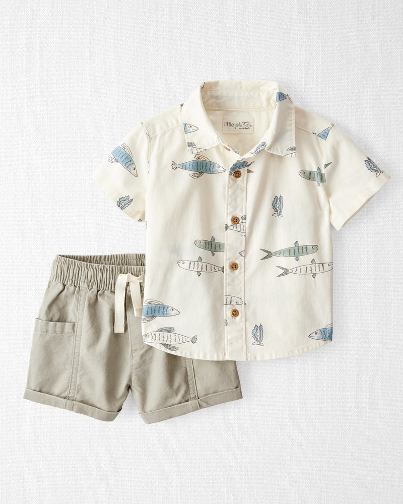 Baby 2-Piece Organic Cotton Fish-Print Set, image 1 of 6 slides