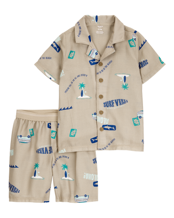 Kid Tropical Print Loose Fit 2-Piece Pyjamas - Khaki, 