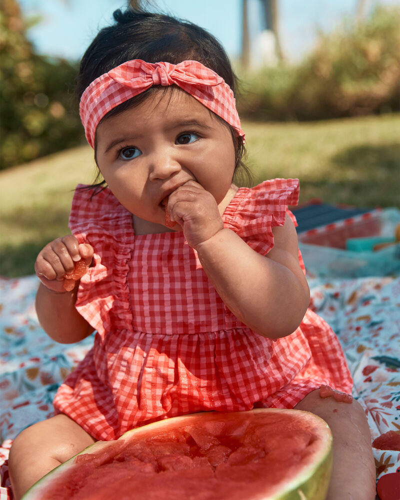 Baby Girl 3-Piece Gingham Top & Short Set - Pink, image 2 of 5 slides