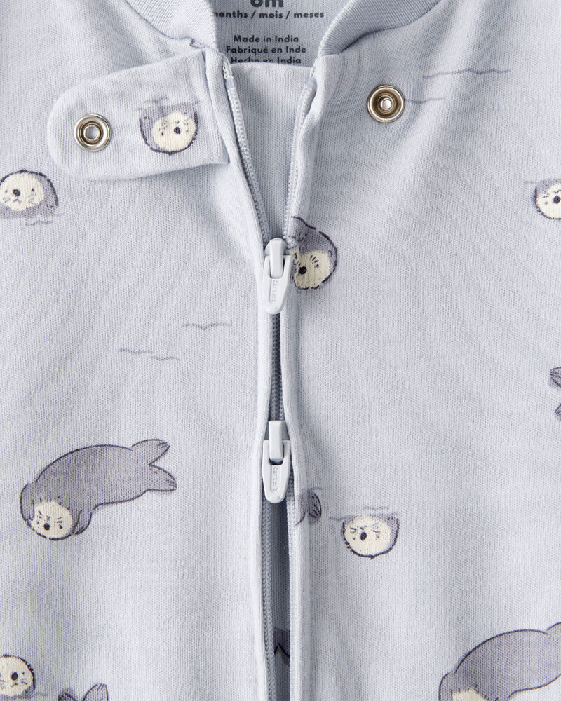 B&eacute;b&eacute; - Grenouill&egrave;re ajust&eacute;e &agrave; manches longues en coton 100 % imprim&eacute; &ndash; Bleu, image 2 sur 4 diapositives