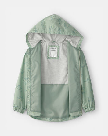 Boys Dinosaur Print Rain Jacket- Green , 