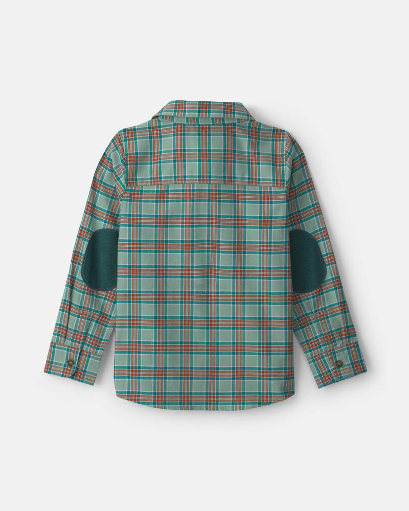 Boys Plaid Long-Sleeve Button-Down Shirt - Green, image 2 of 4 slides