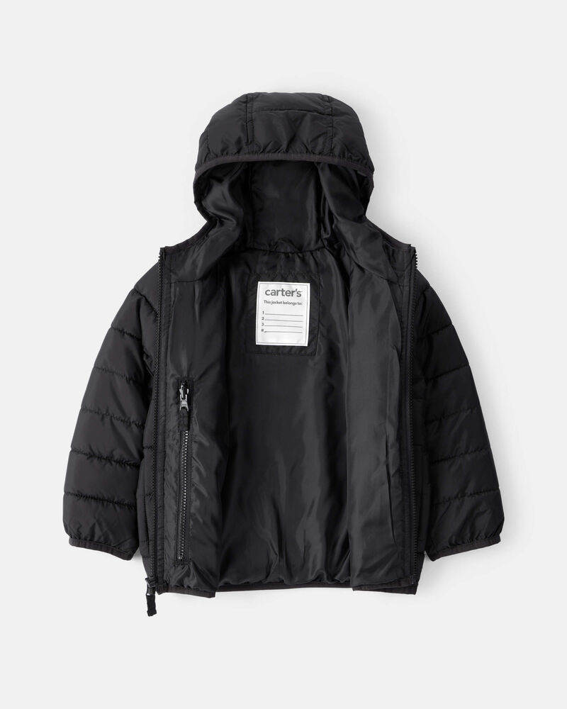 Toddler Boy Midweight Packable Puffer - Black, image 2 of 4 slides