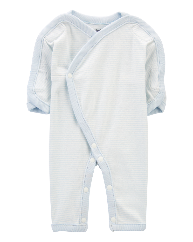 Bébé Grenouillère à fermeture à glissière en coton rayé pour prématurés, image 1 sur 7 diapositives