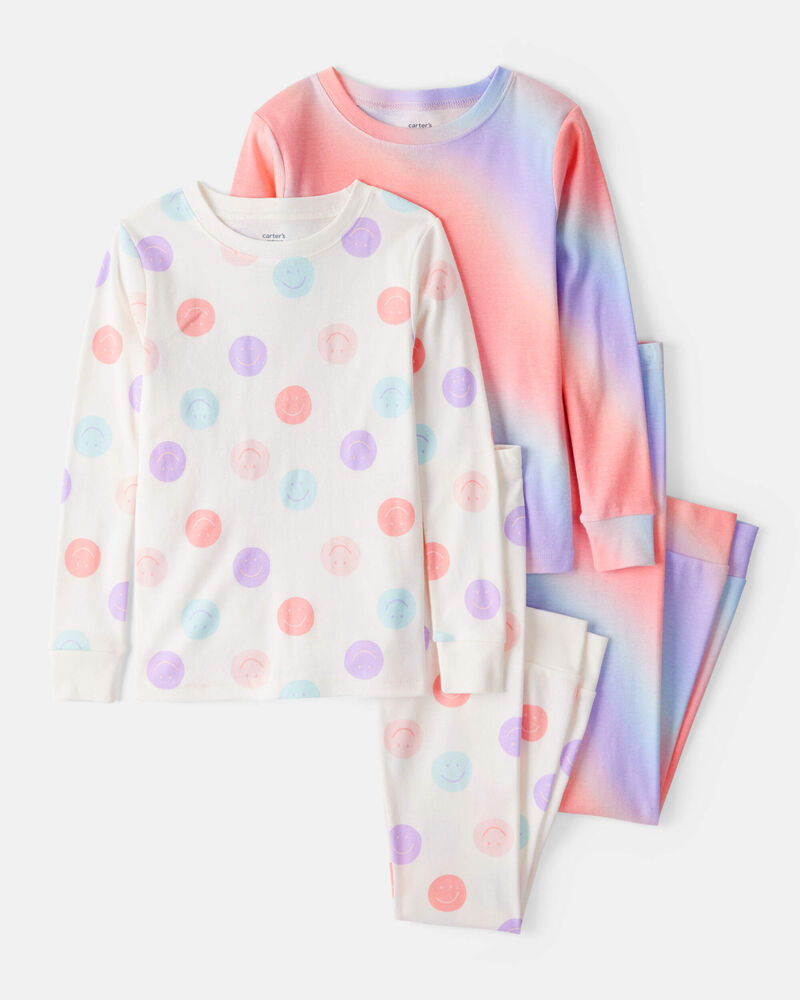 Girls Rainbow Print 100% Cotton Long-Sleeve 4-Piece Pyjamas - White, image 1 of 4 slides