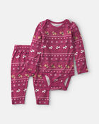 B&eacute;b&eacute; - Ensemble 2 pi&egrave;ces PurelySoft cache-couche manches longues et pantalon &agrave; motif jacquard - Bourgogne, image 1 sur 4 diapositives