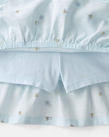 Tout-petit fille - Ensemble 2 pi&egrave;ces haut en jersey bouclette et jupe &agrave; motif abeille - Bleu, 