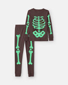 Filles - Pyjama ajust&eacute; 2 pi&egrave;ces en 100&nbsp;% coton &agrave; motif squelette d&rsquo;Halloween - Rose, image 2 sur 4 diapositives