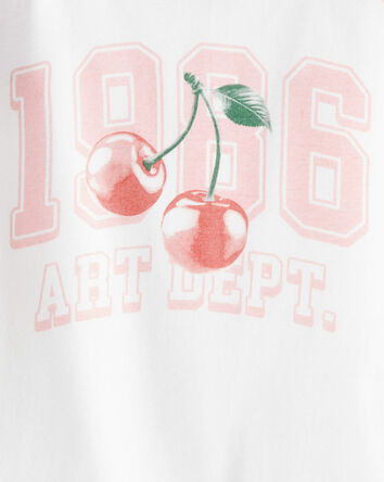 Filles - T-shirt à manches courtes imprimé de cerise - Crème, 