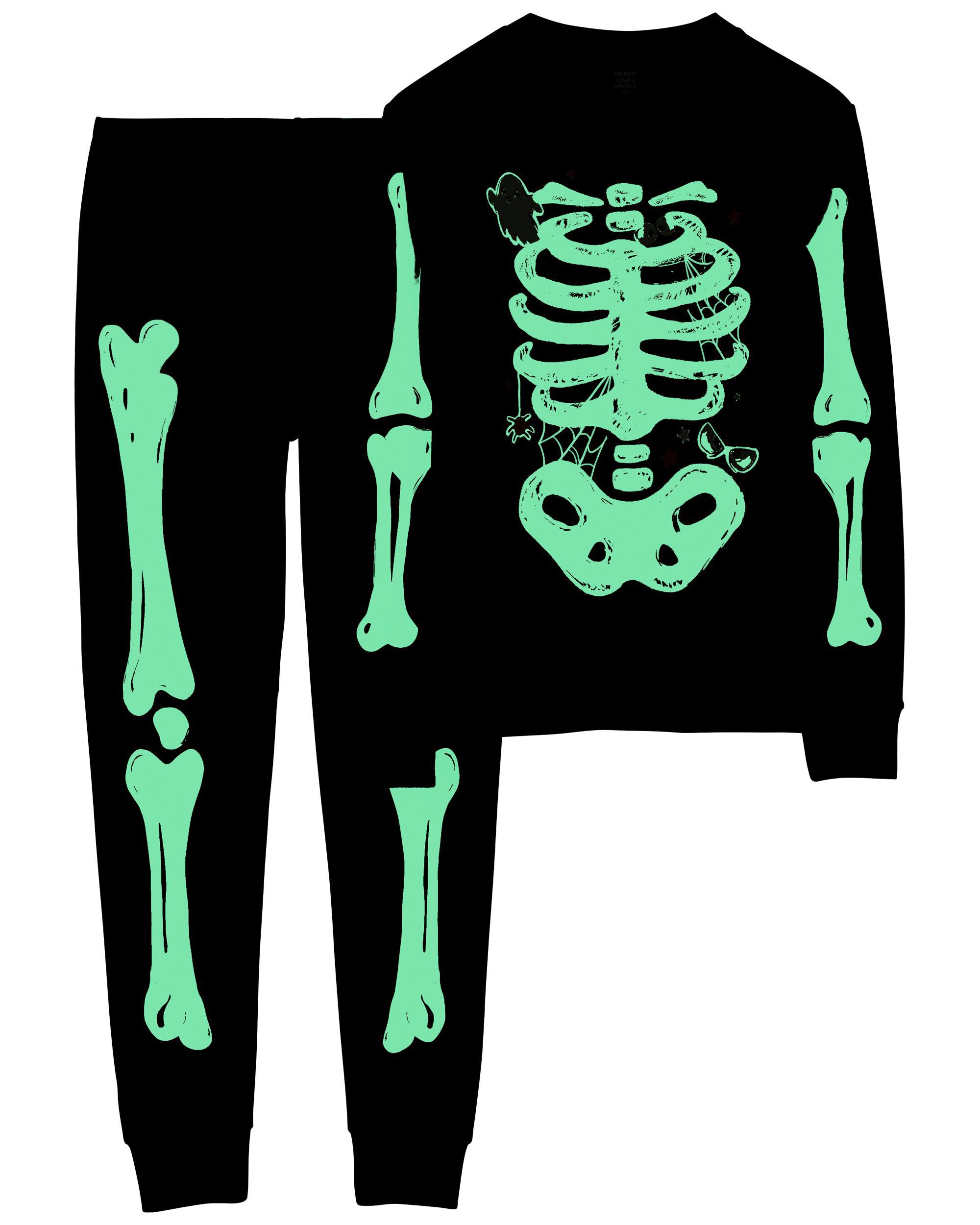 Adult 2 Piece Halloween Skeleton 100 Snug Fit Cotton Pyjamas