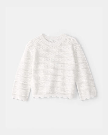 Toddler Girl Scalloped Sweater - Ivory, 