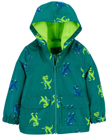 Fleece Lined Dino Rain Jacket, 
