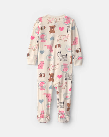 Baby Girl 1-Piece Pets 2-Way Zip DreamPlush Snug Fit Pyjama - Cream, 