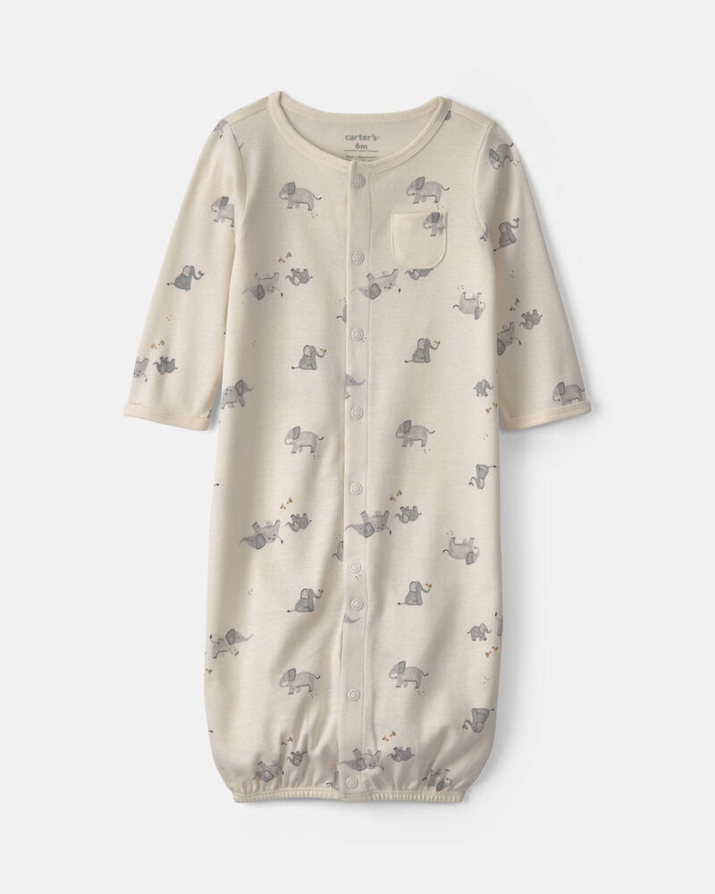 B&eacute;b&eacute; - Robe de nuit convertible en 100&nbsp;% coton &agrave; motif &eacute;l&eacute;phant - Cr&egrave;me, image 1 sur 3 diapositives