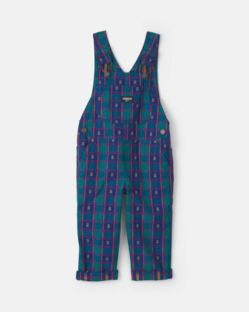 Toddler Girl Plaid Bear Overalls - Blue, 