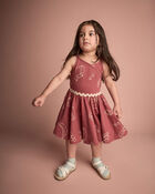 Toddler Girl Ric-Rac Crossover Dress in Snack Print  - Red, image 3 of 6 slides