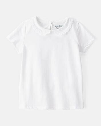 Toddler Scalloped Collar Short-Sleeve Top - White, 