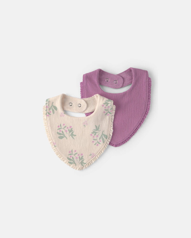 Baby Girl 2-Pack Floral Bibs - Purple/Ivory, image 1 of 4 slides