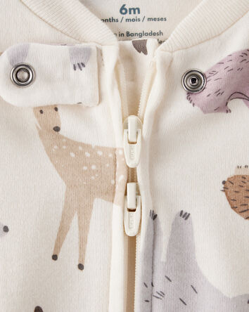 Baby Girl Fox Print 100% Cotton Long-Sleeve Sleeper - Ivory, 