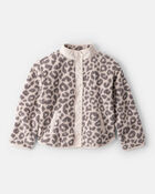 Girls Leopard Print Long-Sleeve Sherpa Jacket - Brown, image 1 of 3 slides