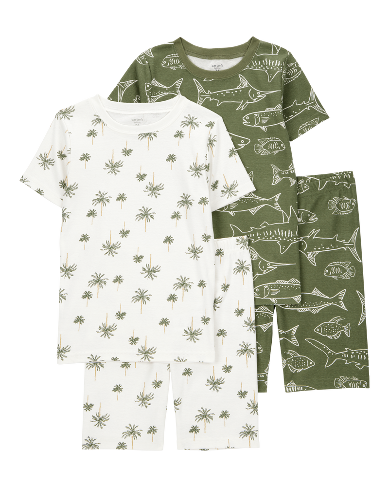 Kid Fish Print Snug Fit Cotton 4-Piece Pyjamas, image 1 of 4 slides