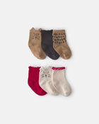 Baby Girl 6-Pack Cat Leopard Ankle Socks, image 1 of 2 slides