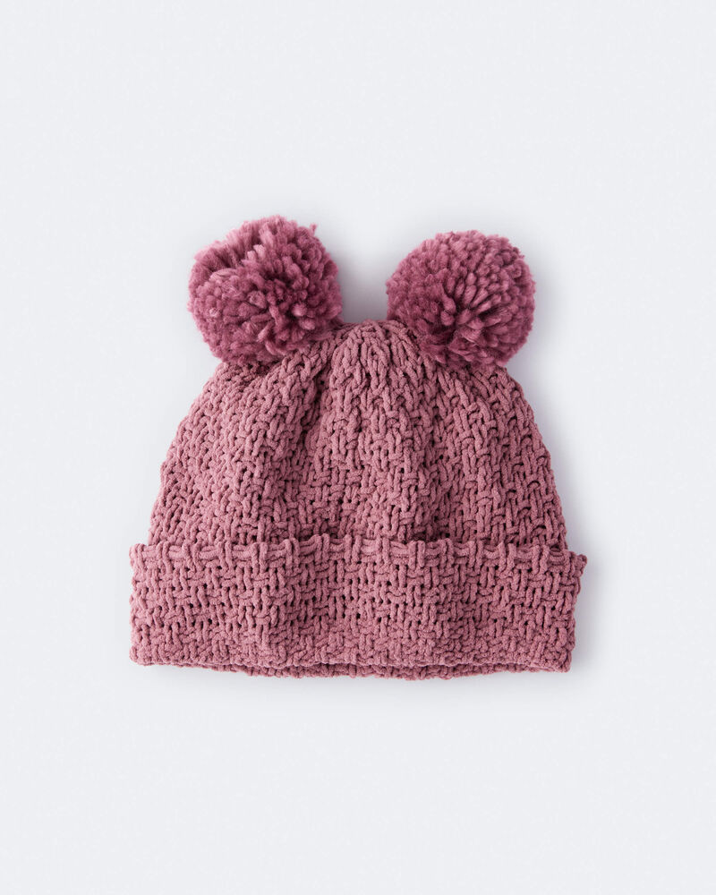 Toddler Girl Pom Pom Beanie - Burgundy, image 1 of 4 slides