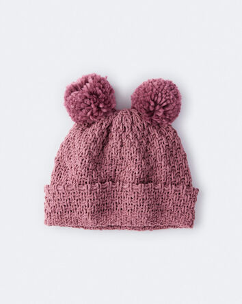 Toddler Girl Pom Pom Beanie - Burgundy, 