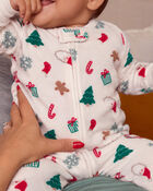 Baby 1-Piece 'Feliz Navidad' Christmas 100% Cotton Snug Fit Footed Pyjama - Navy Blue, image 7 of 8 slides