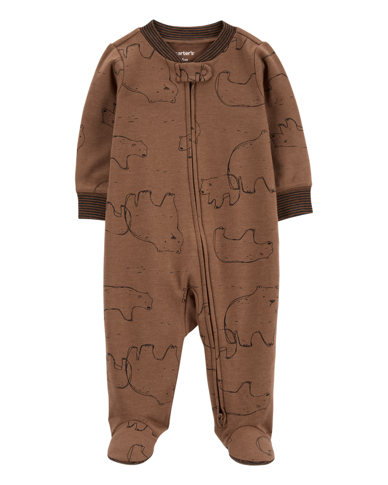 Baby Polar Bear 2-Way Zip Cotton Blend Sleeper, image 1 of 5 slides